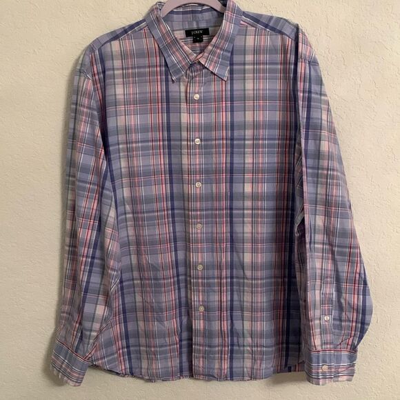 J.Crew Men’s Plaid Purple Pink Long Sleeve Button Down Pocket Size XL - Picture 2 of 10